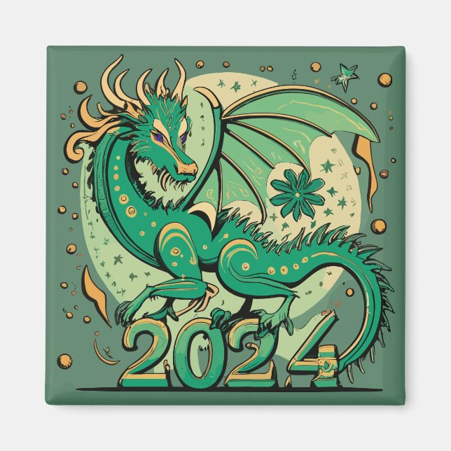 Symbol 2024 New Year, Green Wood Dragon  Magnet (Front)
