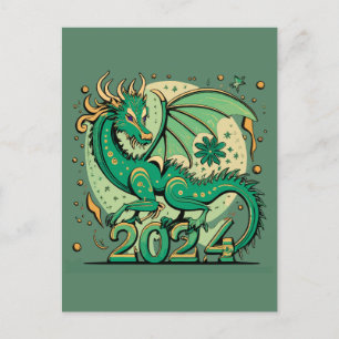 Symbol 2024 New Year, Green Wood Dragon Postcard