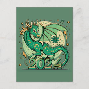 Symbol 2024 New Year, Green Wood Dragon  Postcard