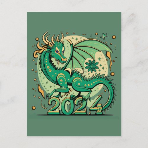 Symbol 2024 New Year Green Wood Dragon  Postcard