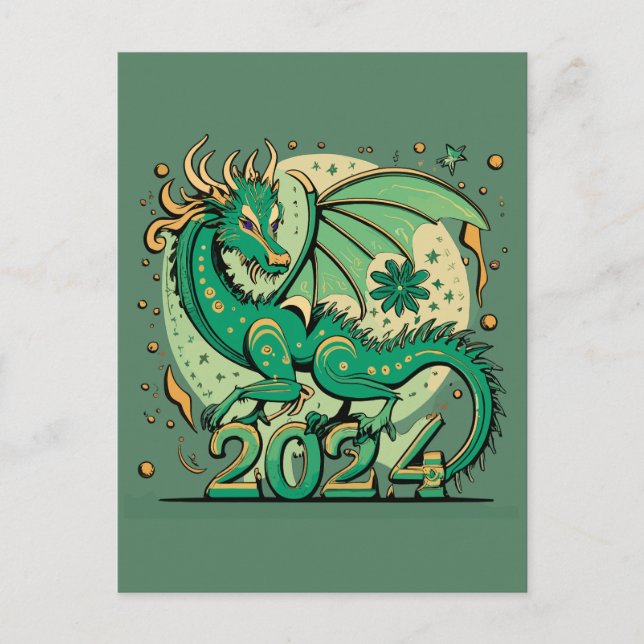 Symbol 2024 New Year, Green Wood Dragon  Postcard (Front)