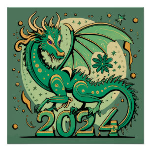 Symbol 2024 New Year, Green Wood Dragon  Poster