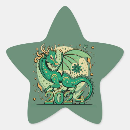 Symbol 2024 New Year Green Wood Dragon  Star Sticker