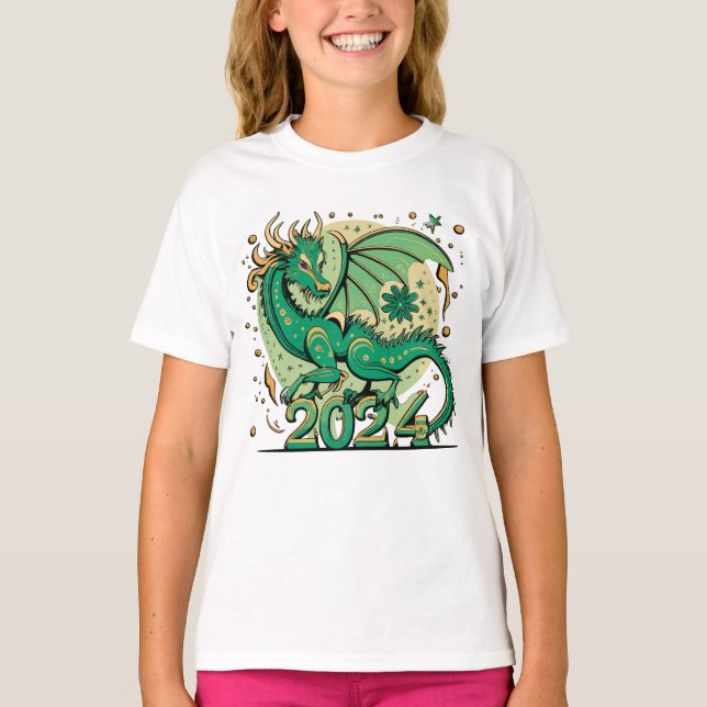 Symbol 2024 New Year, Green Wood Dragon  T-Shirt (Front)