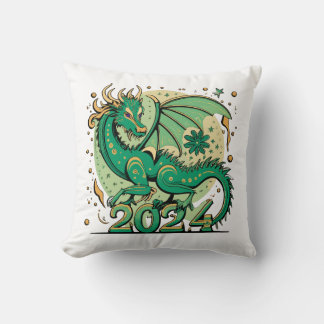 Symbol 2024 New Year, Green Wood Dragon Throw Pillow