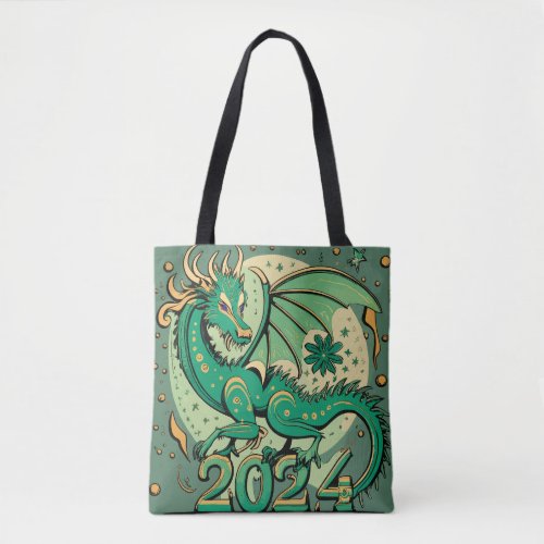 Symbol 2024 New Year Green Wood Dragon Tote Bag