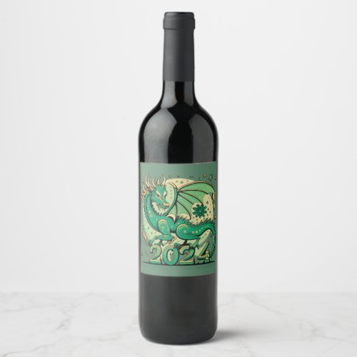 Symbol 2024 New Year Green Wood Dragon  Wine Label