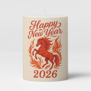 Symbol 2026 Happy New year Red Horse Pillar Candle