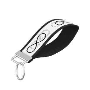 Symbol double Infinity - Black & White + backgr. Wrist Keychain