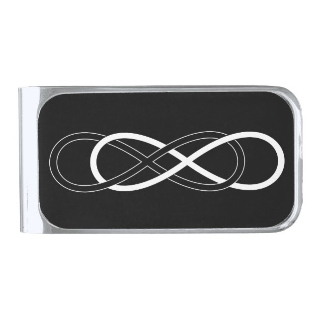 Symbol double Infinity - Black & White Silver Finish Money Clip (Front)