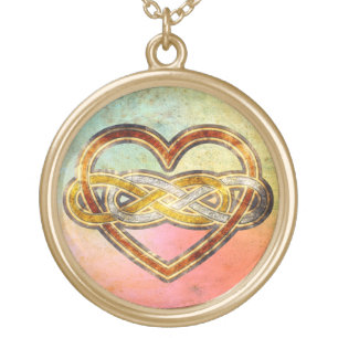 Symbol double Infinity Heart BiColor Gold Plated Necklace