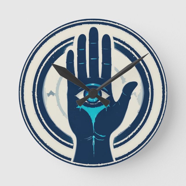 Symbol Featuring Hand with Central Eye Round Clock (Front)