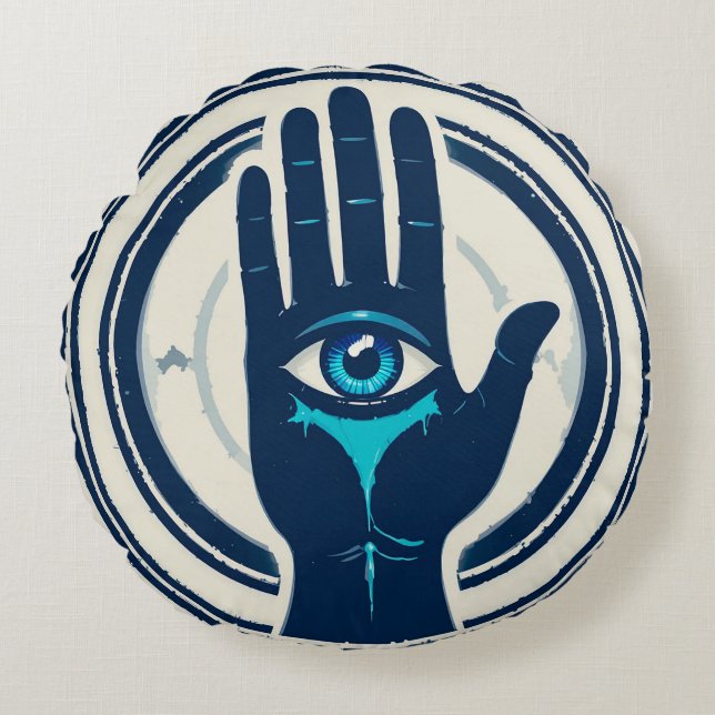 Symbol Featuring Hand with Central Eye Round Pillow (Front)