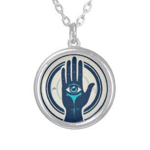 Symbol Featuring Hand with Central Eye Silver Plated Necklace