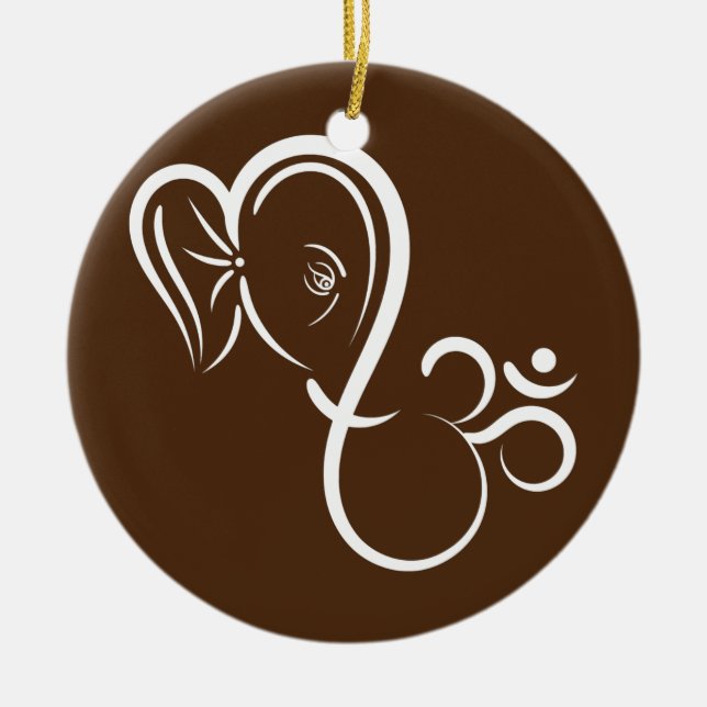Symbol Ganesha Meditation Spiritual Calligraphy Ceramic Ornament (Front)
