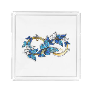 Symbol Infinity of Blue Morpho Butterflies Acrylic Tray