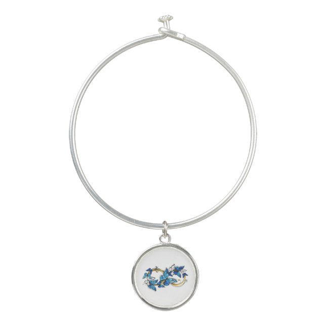 Symbol Infinity of Blue Morpho Butterflies Bangle Bracelet (Front)