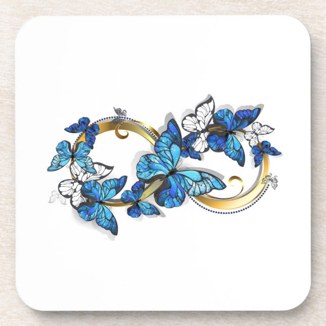 Symbol Infinity of Blue Morpho Butterflies Beverage Coaster (Front)