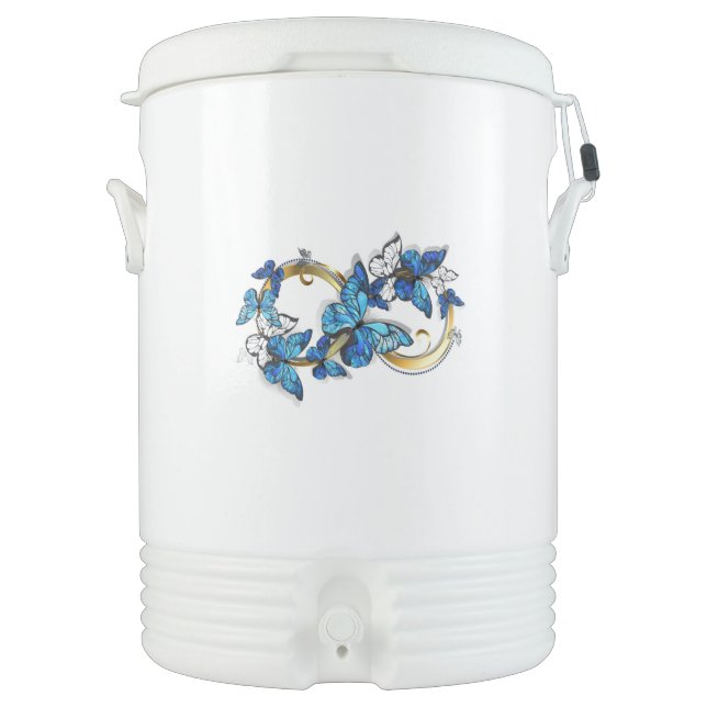 Symbol Infinity of Blue Morpho Butterflies Beverage Cooler (Front)