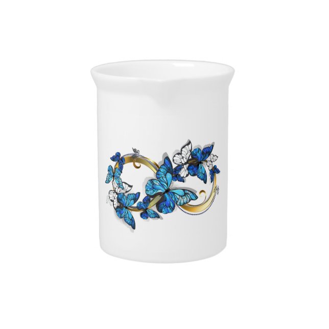 Symbol Infinity of Blue Morpho Butterflies Beverage Pitcher (Front)