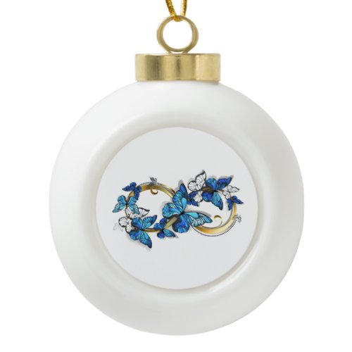 Symbol Infinity of Blue Morpho Butterflies Ceramic Ball Christmas Ornament