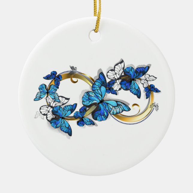 Symbol Infinity of Blue Morpho Butterflies Ceramic Ornament (Front)