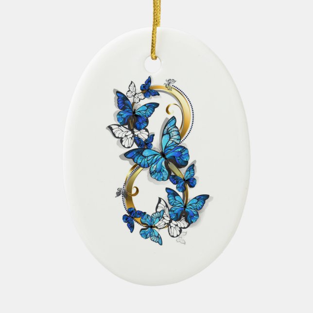 Symbol Infinity of Blue Morpho Butterflies Ceramic Ornament (Front)