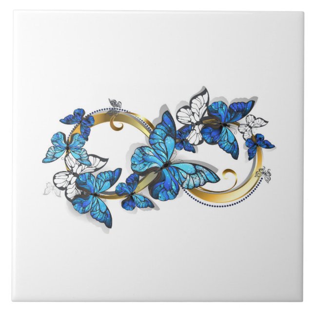 Symbol Infinity of Blue Morpho Butterflies Ceramic Tile (Front)