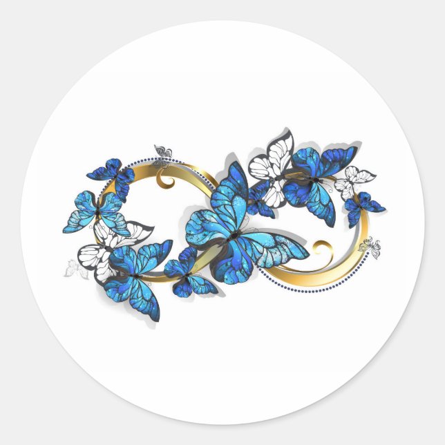 Symbol Infinity of Blue Morpho Butterflies Classic Round Sticker (Front)