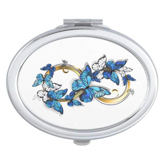 Symbol Infinity of Blue Morpho Butterflies Compact Mirror (Front)