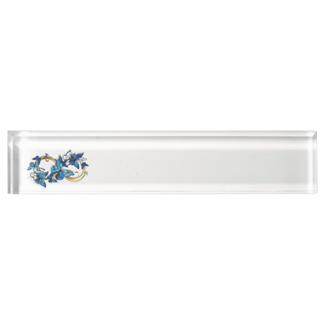 Symbol Infinity of Blue Morpho Butterflies Desk Name Plate (Front)