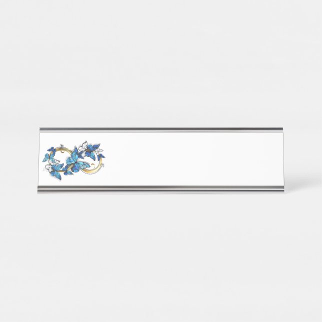 Symbol Infinity of Blue Morpho Butterflies Desk Name Plate (Front)