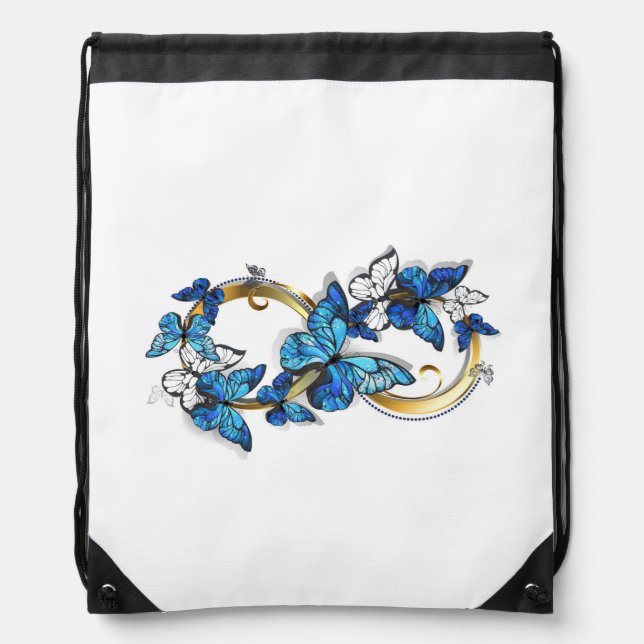 Symbol Infinity of Blue Morpho Butterflies Drawstring Bag (Front)