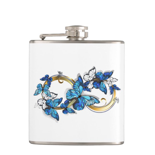 Symbol Infinity of Blue Morpho Butterflies Flask (Front)