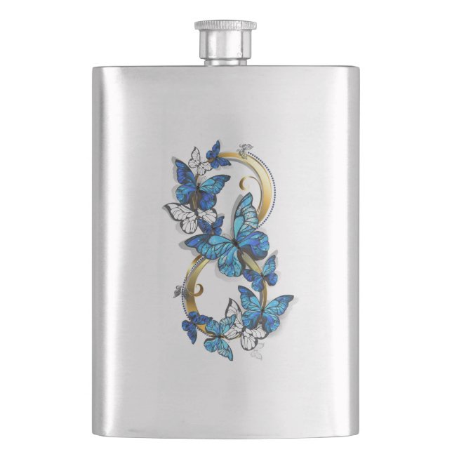 Symbol Infinity of Blue Morpho Butterflies Flask (Front)
