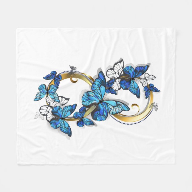 Symbol Infinity of Blue Morpho Butterflies Fleece Blanket (Front (Horizontal))