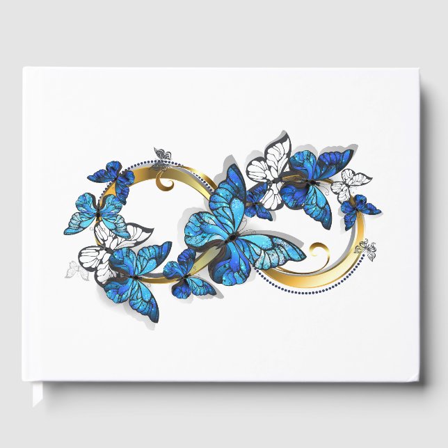 Symbol Infinity of Blue Morpho Butterflies Foil Guest Book (Front)