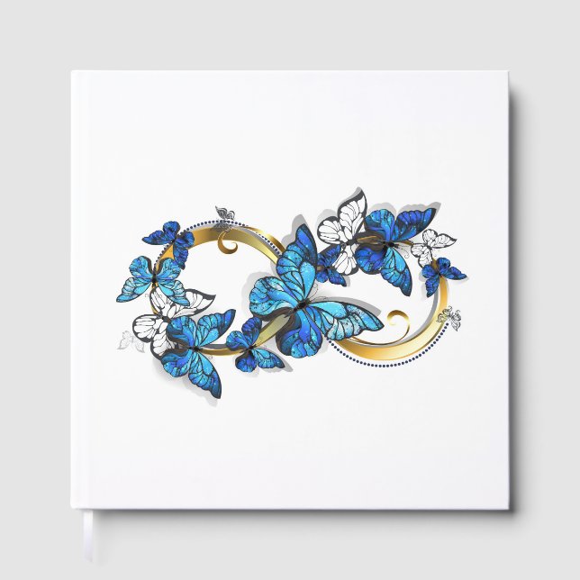 Symbol Infinity of Blue Morpho Butterflies Foil Guest Book (Front)