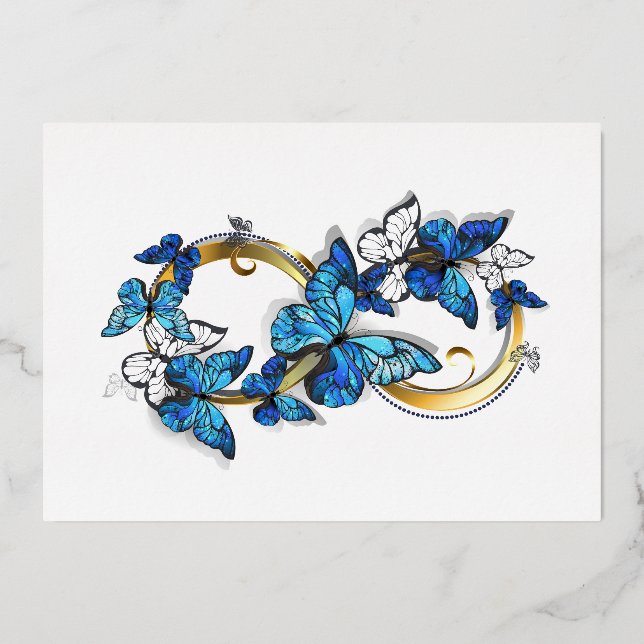 Symbol Infinity of Blue Morpho Butterflies Foil Invitation (Front)