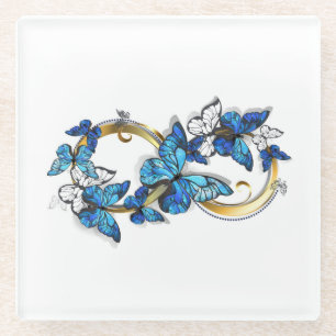 Symbol Infinity of Blue Morpho Butterflies Glass Coaster