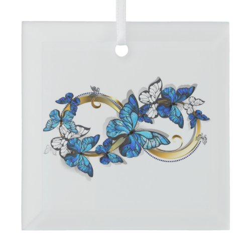Symbol Infinity of Blue Morpho Butterflies Glass Ornament