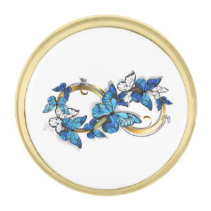 Symbol Infinity of Blue Morpho Butterflies Gold Finish Lapel Pin