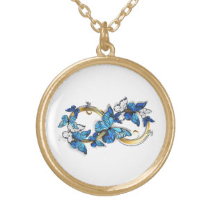 Symbol Infinity of Blue Morpho Butterflies Gold Plated Necklace