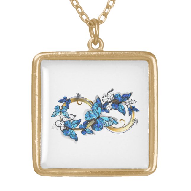 Symbol Infinity of Blue Morpho Butterflies Gold Plated Necklace (Front)