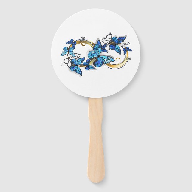 Symbol Infinity of Blue Morpho Butterflies Hand Fan (Front)