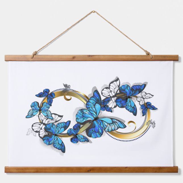 Symbol Infinity of Blue Morpho Butterflies Hanging Tapestry (Front)