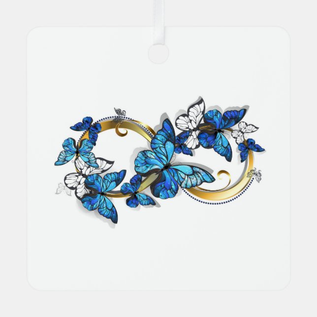 Symbol Infinity of Blue Morpho Butterflies Metal Ornament (Front)