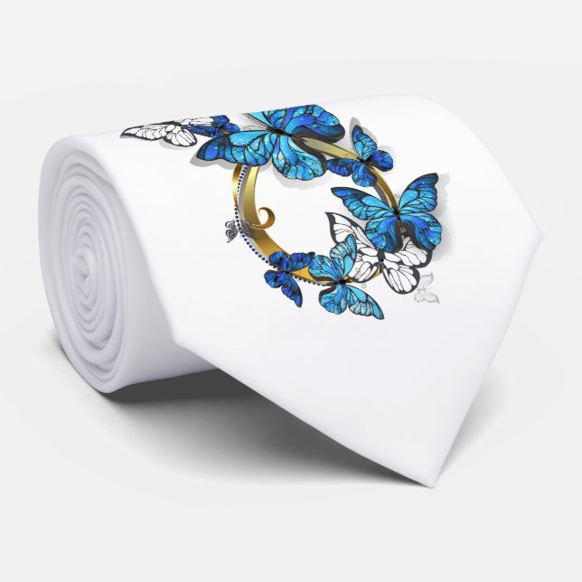 Symbol Infinity of Blue Morpho Butterflies Neck Tie (Rolled)