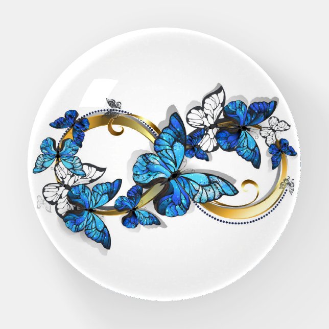Symbol Infinity of Blue Morpho Butterflies Paperweight (Front)