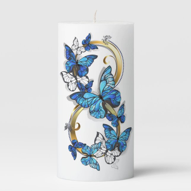 Symbol Infinity of Blue Morpho Butterflies Pillar Candle (Front)